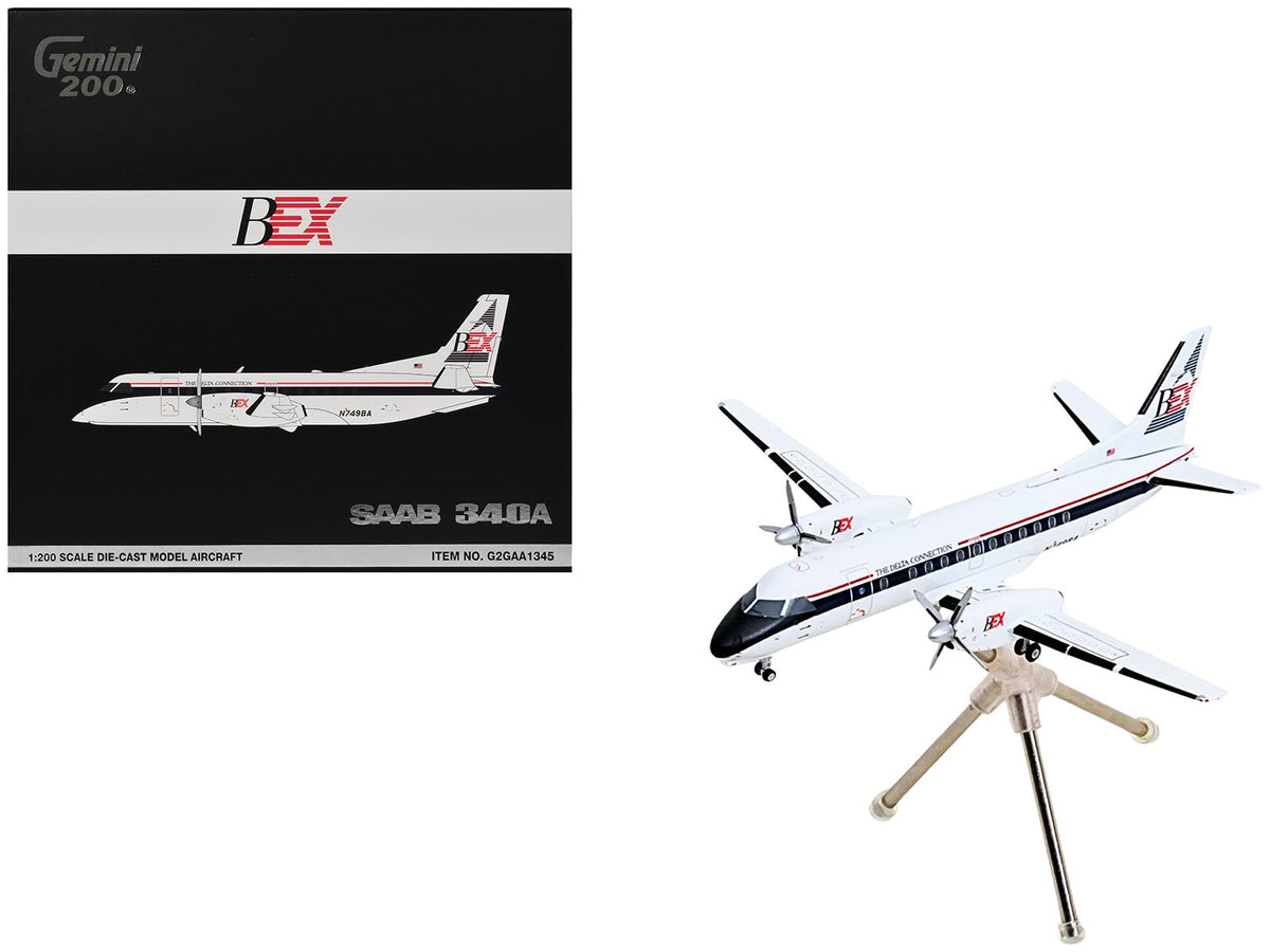 Saab 340A Commercial Aircraft "Delta Connection - Business Express Airlines" (N749BA) White with Dark Blue and Red Stripes "Gemini 200" Series 1/200 Diecast Model by GeminiJets-GeminiJets-ModelCars.com