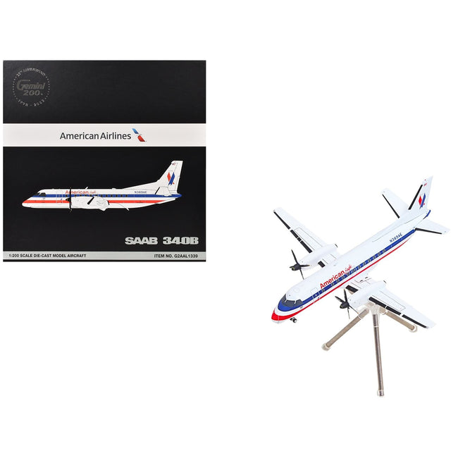 Saab 340B Commercial Aircraft "American Eagle" (N389AE) White with Red and Blue Stripes "Gemini 200" Series 1/200 Diecast Model Airplane by GeminiJets-GeminiJets-ModelCars.com