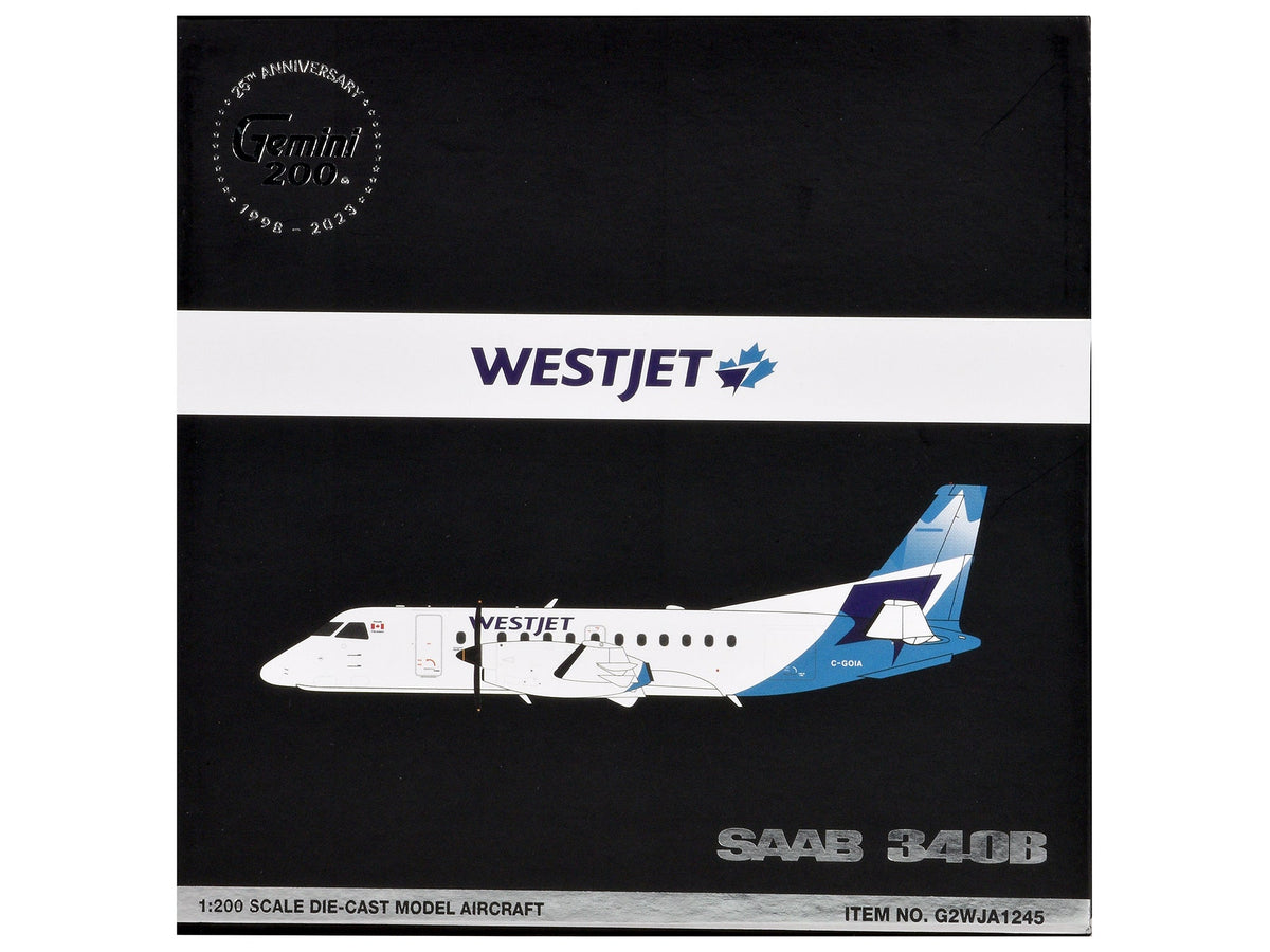 Saab 340B Commercial Aircraft "WestJet" (C-GOIA) White with Blue Stripes and Tail "Gemini 200" Series 1/200 Diecast Model Airplane by GeminiJets-GeminiJets-ModelCars.com