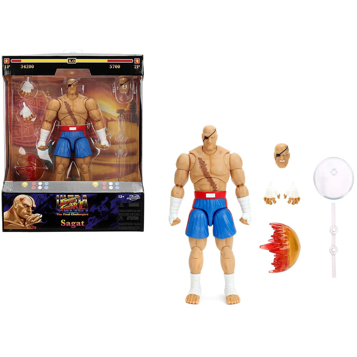 Sagat 7.5" Moveable Figure with Accessories and Alternate Head and Hands "Ultra Street Fighter II: The Final Challengers" (2017) Video Game Model by Jada-Jada-ModelCars.com