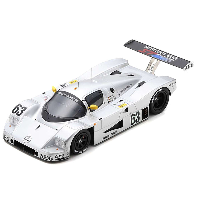 Sauber C9 #63 Jochen Mass - Manuel Reuter - Stanley Dickens "Team Sauber Mercedes" Winner "24 Hours of Le Mans" (1989) with Acrylic Display Case 1/18 Model Car by Spark-Spark-ModelCars.com