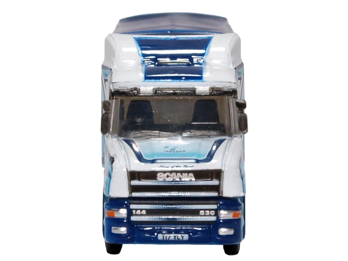 Scania T-Cab Truck RHD (Right Hand Drive) with Covered Dump Trailer "Tinnelly" White with Blue Graphics 1/148 (N) Scale Diecast Model Car by Oxford Diecast-Oxford Diecast-ModelCars.com