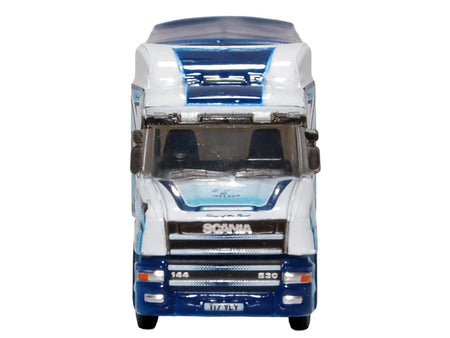 Scania T-Cab Truck RHD (Right Hand Drive) with Covered Dump Trailer "Tinnelly" White with Blue Graphics 1/148 (N) Scale Diecast Model Car by Oxford Diecast-Oxford Diecast-ModelCars.com