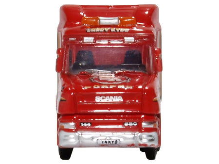 Scania T-Cab Truck RHD (Right Hand Drive) with Lowboy Trailer "Sandy Kydd" Red with Stripes 1/148 (N) Scale Diecast Model Car by Oxford Diecast-Oxford Diecast-ModelCars.com