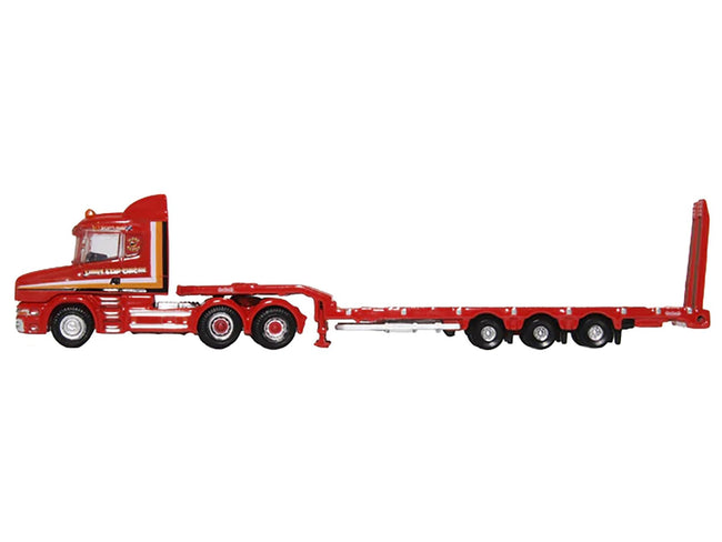 Scania T-Cab Truck RHD (Right Hand Drive) with Lowboy Trailer "Sandy Kydd" Red with Stripes 1/148 (N) Scale Diecast Model Car by Oxford Diecast-Oxford Diecast-ModelCars.com