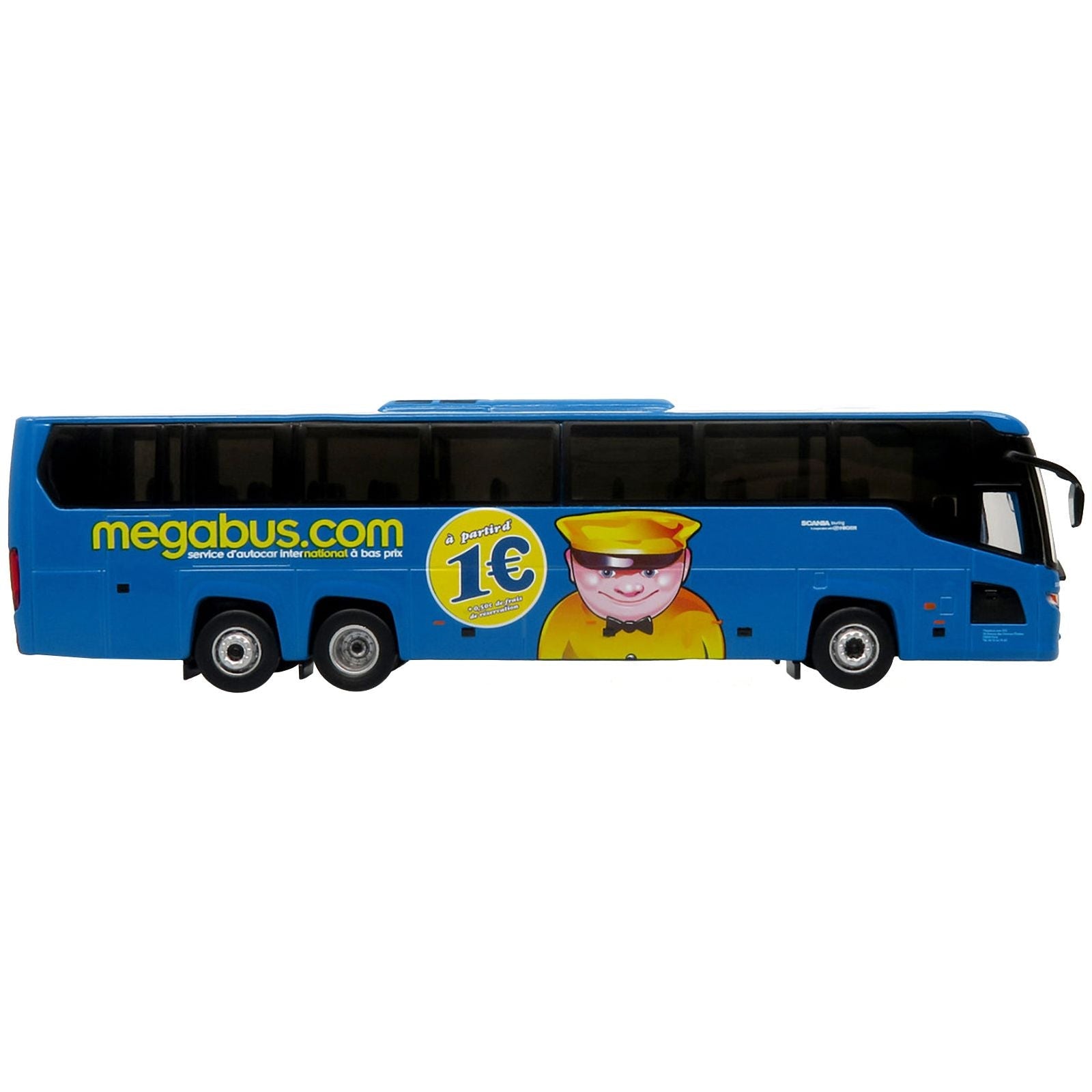 Scania Touring Coach Bus "Megabus France" Blue with Graphics "European Bus & Motorcoach Collection" Limited Edition to 504 pieces Worldwide 1/87 (HO) Diecast Model by Iconic Replicas - Iconic Replicas - ModelCars.com