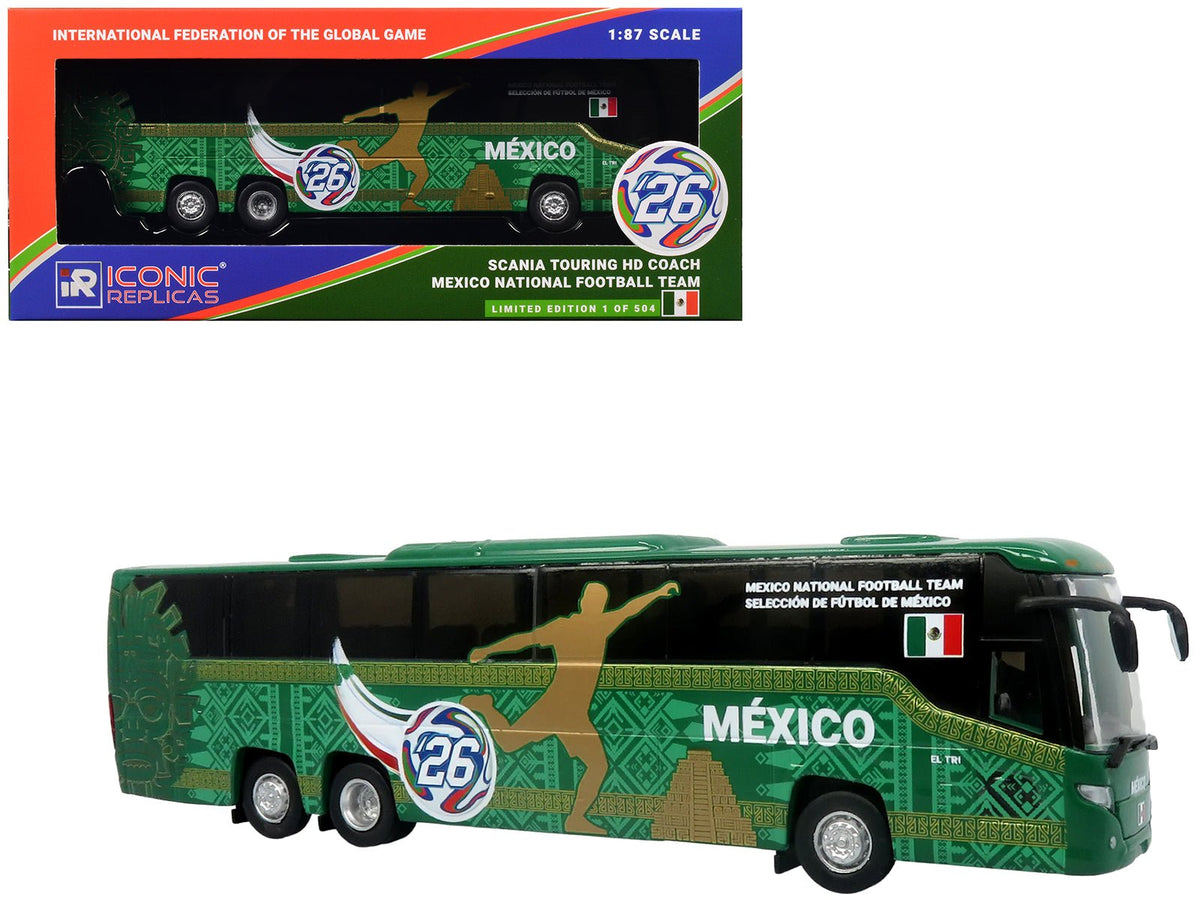 Scania Touring HD Coach Bus "Mexico National Football Team" Green with Graphics "International Federation of the Global Game" Series Limited Edition to 504 pieces Worldwide 1/87 (HO) Diecast Model by Iconic Replicas-Iconic Replicas-ModelCars.com