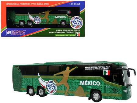 Scania Touring HD Coach Bus "Mexico National Football Team" Green with Graphics "International Federation of the Global Game" Series Limited Edition to 504 pieces Worldwide 1/87 (HO) Diecast Model by Iconic Replicas-Iconic Replicas-ModelCars.com