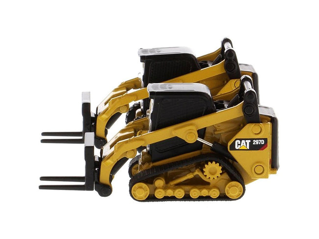 Set of 2 pieces CAT Caterpillar 272D2 Skid Steer Loader and CAT Caterpillar 297D2 Compact Track Loader with Accessories 1/64 Diecast Models by Diecast Masters-Diecast Masters-ModelCars.com