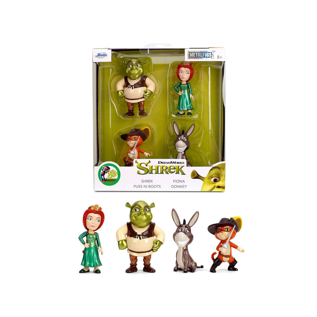 Set of 4 Diecast Figures "Shrek" (2001) Movie "Metalfigs" Series by Jada-Jada-ModelCars.com