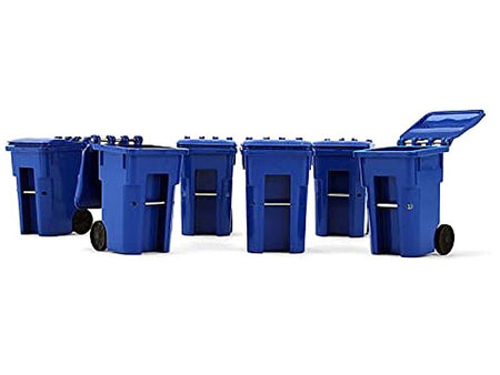 Set of 6 Blue Garbage Trash Bin Containers Replica 1/34 Models by First Gear-First Gear-ModelCars.com