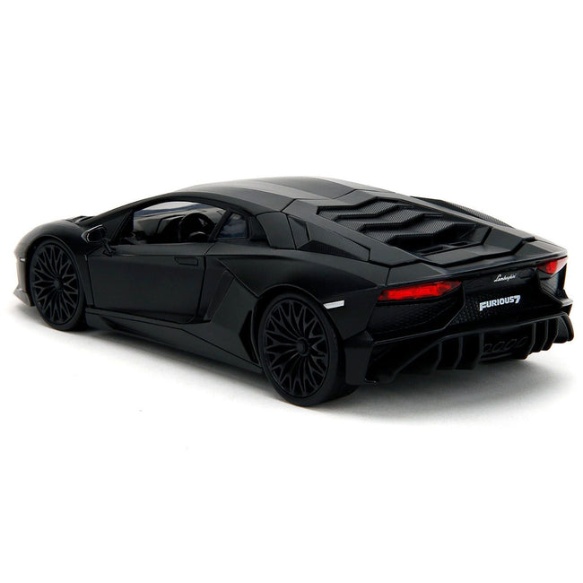 Shaw's Lamborghini Aventador Matt Black "Furious 7" (2015) Movie "Fast & Furious" Series 1/24 Diecast Model Car by Jada-Jada-ModelCars.com