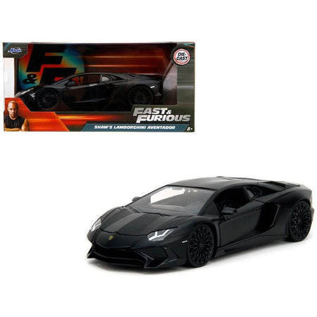 Shaw's Lamborghini Aventador Matt Black "Furious 7" (2015) Movie "Fast & Furious" Series 1/24 Diecast Model Car by Jada-Jada-ModelCars.com