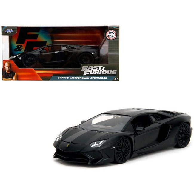 Shaw's Lamborghini Aventador Matt Black "Furious 7" (2015) Movie "Fast & Furious" Series 1/24 Diecast Model Car by Jada-Jada-ModelCars.com