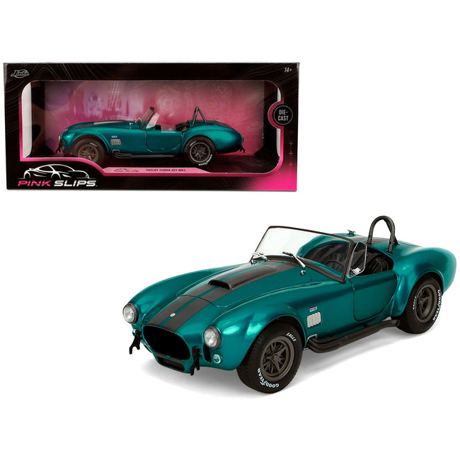 Shelby Cobra 427 MKII Teal Metallic with Gray Stripes "Pink Slips" Series 1/18 Diecast Model Car by Jada-Jada-ModelCars.com