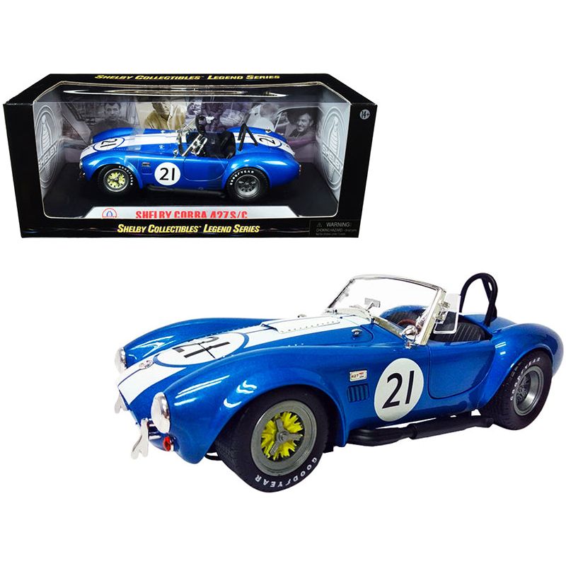 Shelby Cobra 427 S/C 21 Blue Metallic with White Stripes 1/18 Diecast Model Car by Shelby Collectibles - Shelby Collectibles - ModelCars.com
