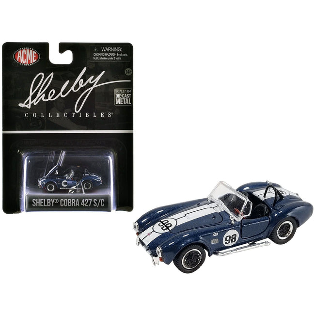 Shelby Cobra 427 S/C #98 Blue Metallic with White Stripes "Shelby Collectibles" Series 1/64 Diecast Model Car by ACME-Acme-ModelCars.com