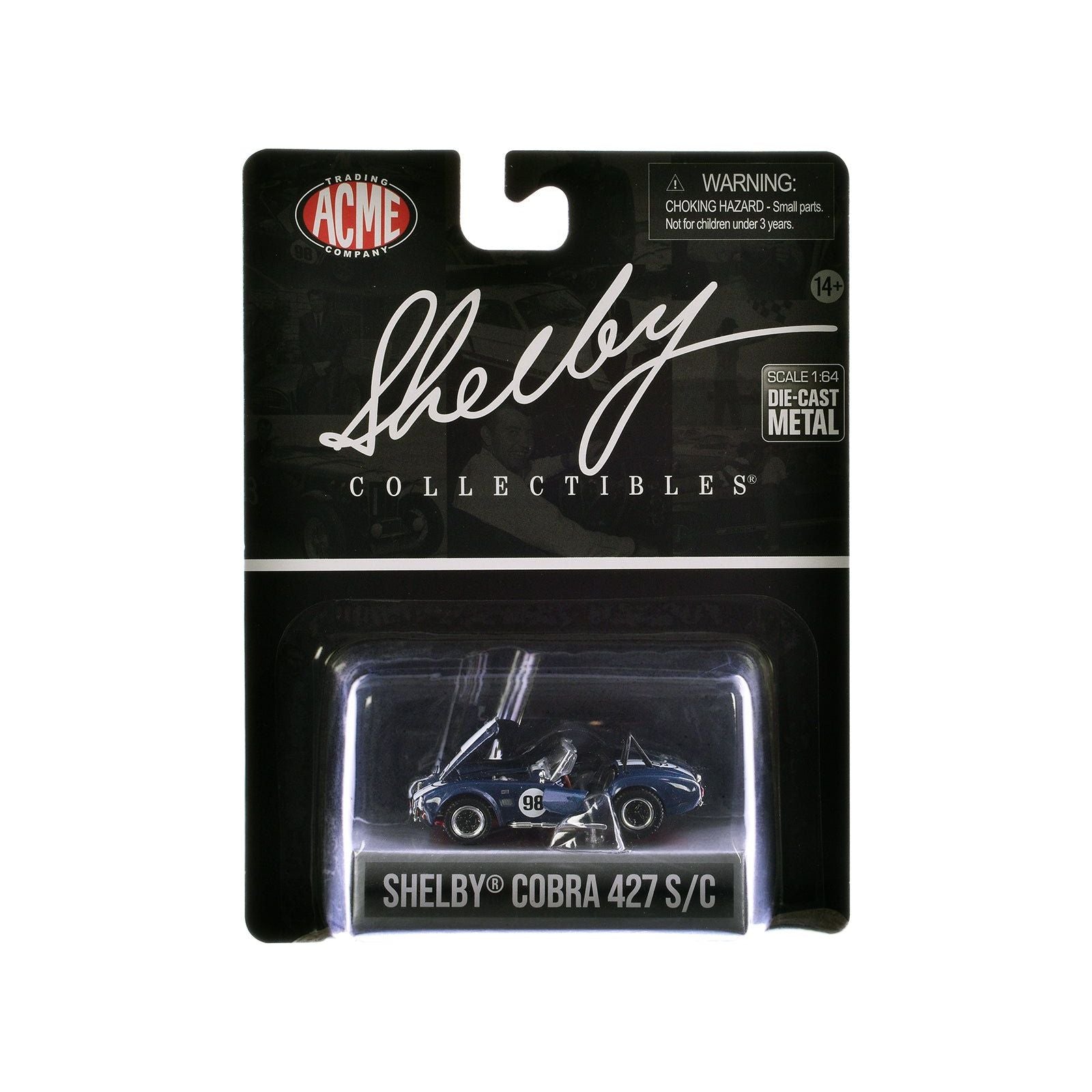 Shelby Cobra 427 S/C 98 Blue Metallic with White Stripes "Shelby Collectibles" Series 1/64 Diecast Model Car by ACME - Acme - ModelCars.com
