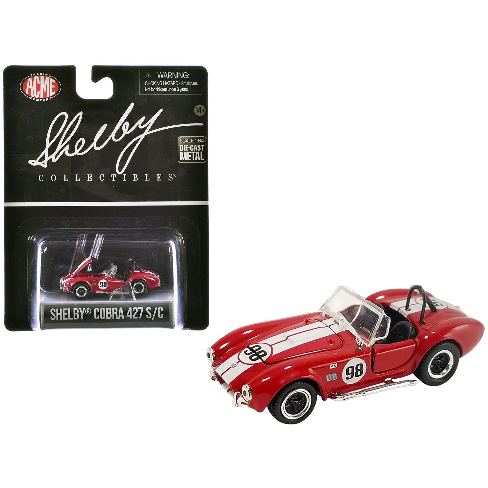 Shelby Cobra 427 S/C 98 Red with White Stripes "Shelby Collectibles" Series 1/64 Diecast Model Car by ACME - Acme - ModelCars.com