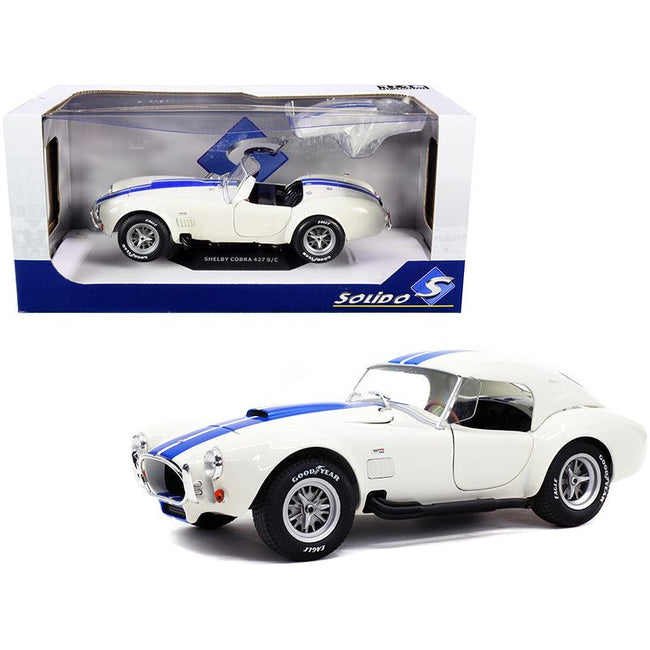 Shelby Cobra 427 S/C Convertible Wimbledon White with Blue Stripes 1/18 Diecast Model Car by Solido - Solido - ModelCars.com