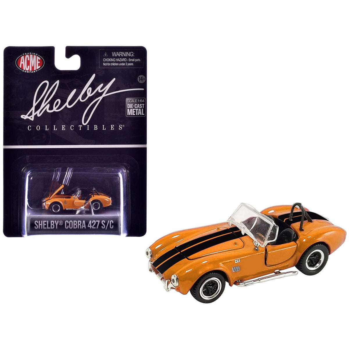Shelby Cobra 427 S/C Orange with Black Stripes "Shelby Collectibles" Series 1/64 Diecast Model Car by ACME - Acme - ModelCars.com