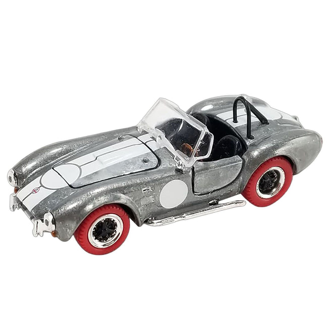 Shelby Cobra 427 S/C Raw Metal with White Stripes and Red Tires "Shelby Collectibles" Series 1/64 Diecast Model Car by ACME-Acme-ModelCars.com