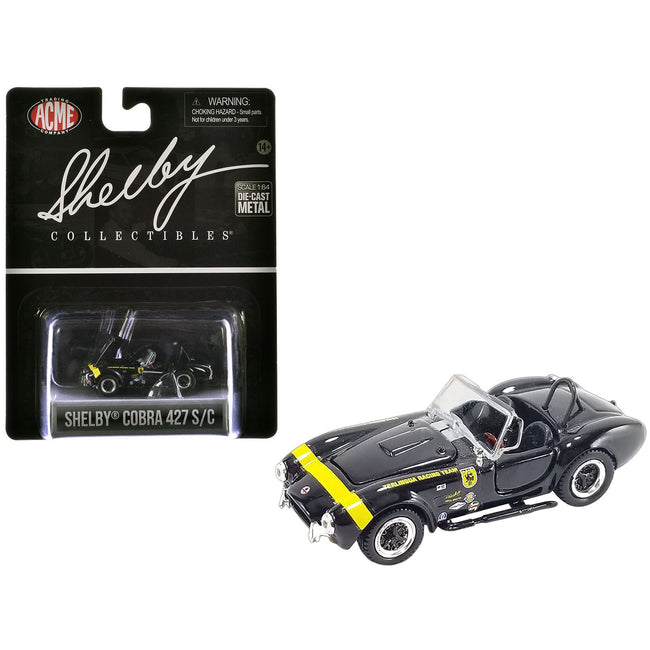 Shelby Cobra 427 S/C "Terlingua Racing Team" Black with Yellow Stripe "Shelby Collectibles" Series 1/64 Diecast Model Car by ACME - Acme - ModelCars.com