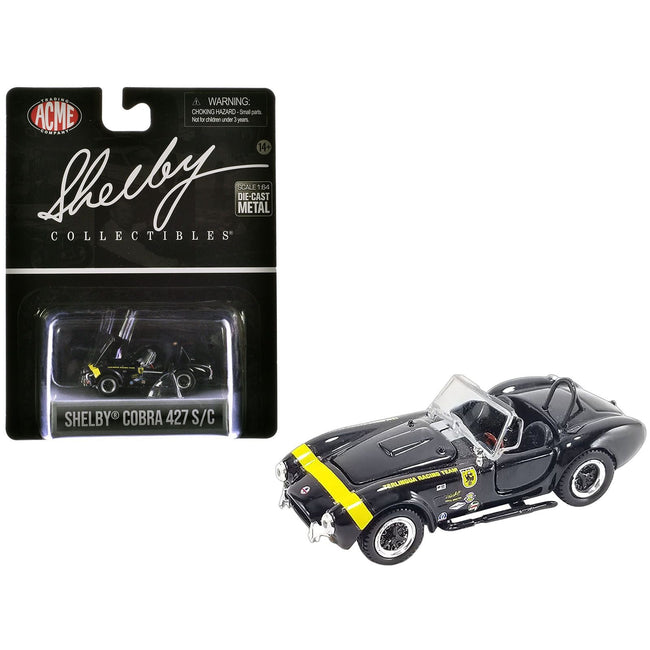 Shelby Cobra 427 S/C "Terlingua Racing Team" Black with Yellow Stripe "Shelby Collectibles" Series 1/64 Diecast Model Car by ACME-Acme-ModelCars.com