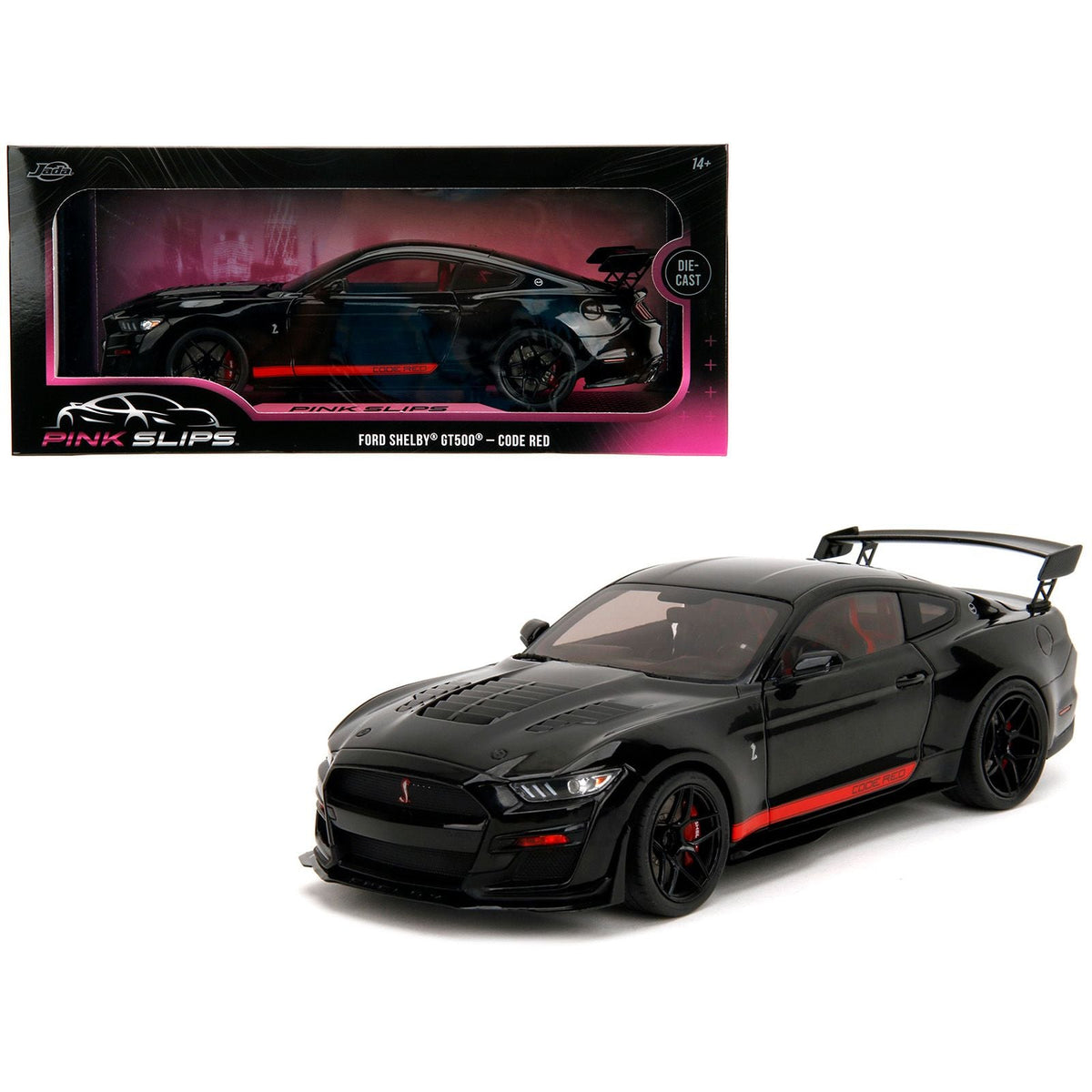 Shelby GT500 "Code Red" Black with Red Stripes "Pink Slips" Series 1/18 Diecast Model Car by Jada-Jada-ModelCars.com