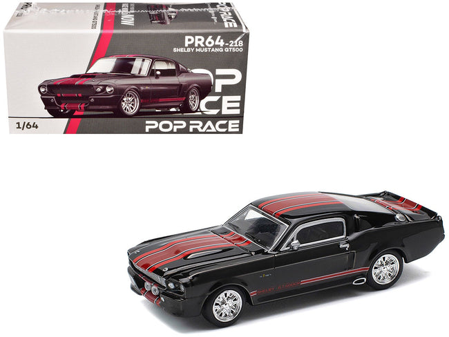 Shelby Mustang GT500 Dark Chrome with Red Stripes 1/64 Diecast Model Car by Pop Race-Pop Race-ModelCars.com