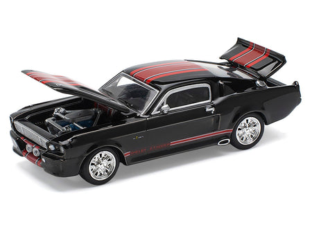 Shelby Mustang GT500 Dark Chrome with Red Stripes 1/64 Diecast Model Car by Pop Race-Pop Race-ModelCars.com