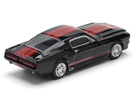 Shelby Mustang GT500 Dark Chrome with Red Stripes 1/64 Diecast Model Car by Pop Race-Pop Race-ModelCars.com