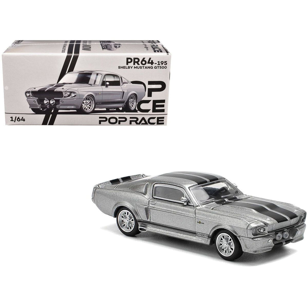Shelby Mustang GT500 Gray Metallic with Black Stripes 1/64 Diecast Model Car by Pop Race-Pop Race-ModelCars.com