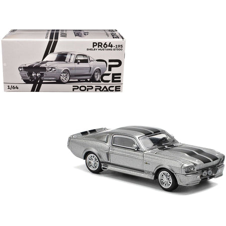 Shelby Mustang GT500 Gray Metallic with Black Stripes 1/64 Diecast Model Car by Pop Race-Pop Race-ModelCars.com