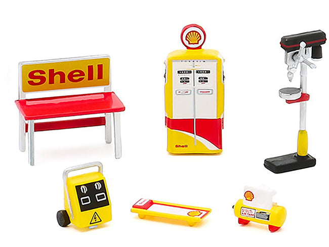 "Shell Oil" 6 piece Shop Tools Set "Shop Tool Accessories" Series 3 1/64 by Greenlight-Greenlight-ModelCars.com