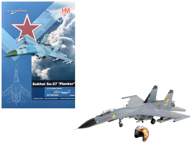 Shenyang J-11A Fighter Aircraft "40547 Golden Helmet" (2014) People's Liberation Army Air Force with 1/8 Scale Golden Helmet "Air Power Series" 1/72 Diecast Model by Hobby Master-Hobby Master-ModelCars.com