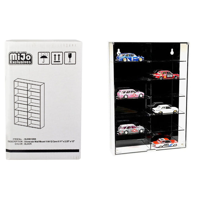 Showcase 12 Car Display Case Wall Mount with Black Back Panel "Mijo Exclusives" for 1/64 Scale Models-Other-ModelCars.com
