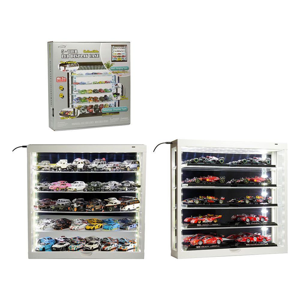 Showcase Wall Mount 5 Tier Display Case White with Mirror Back Panel "Mijo Exclusives" for 1/64-1/43 Scale Models-Other-ModelCars.com