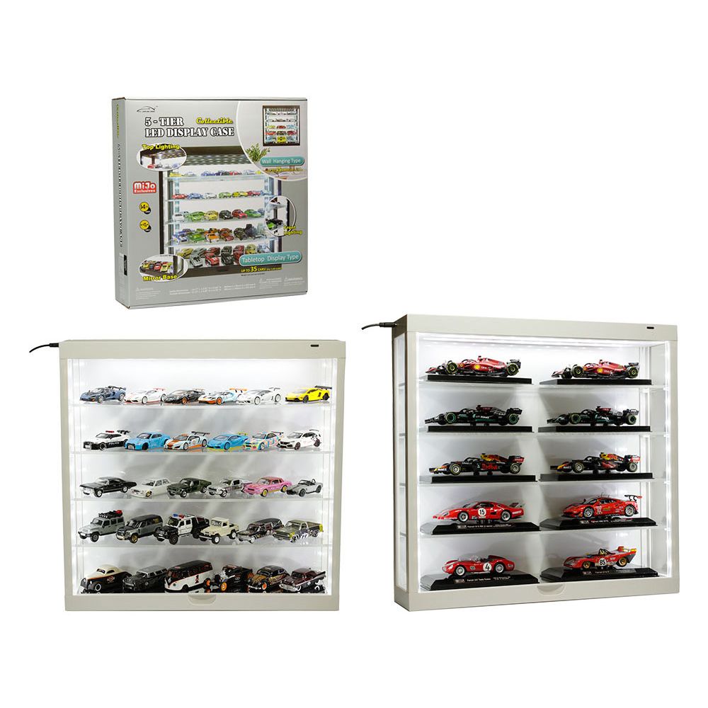 Showcase Wall Mount 5 Tier Display Case White with White Back Panel "Mijo Exclusives" for 1/64-1/43 Scale Models-Other-ModelCars.com
