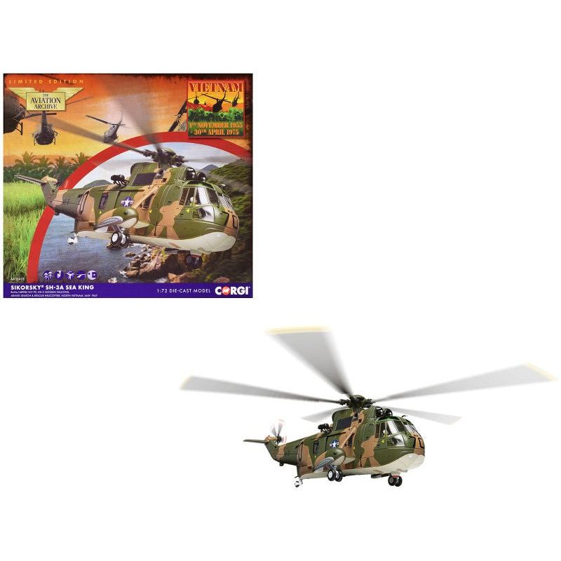 Sikorsky SH - 3A Sea King Helicopter "HS - 2 Golden Falcons Armed Search & Rescue North Vietnam" (1967) United States Navy "The Aviation Archive" Series 1/72 Diecast Model by Corgi - Corgi - ModelCars.com