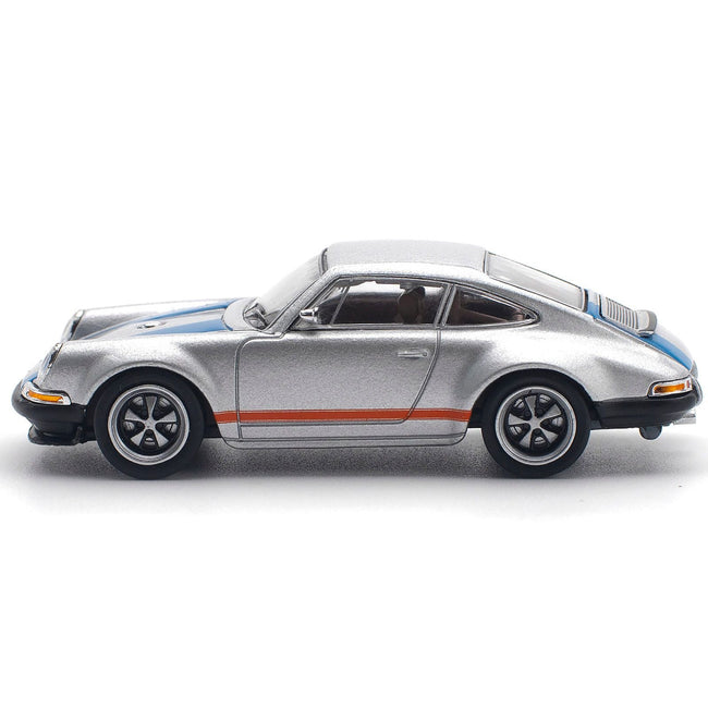 Singer 964 Silver Metallic with Blue and Red Stripes 1/64 Diecast Model Car by Pop Race-Pop Race-ModelCars.com