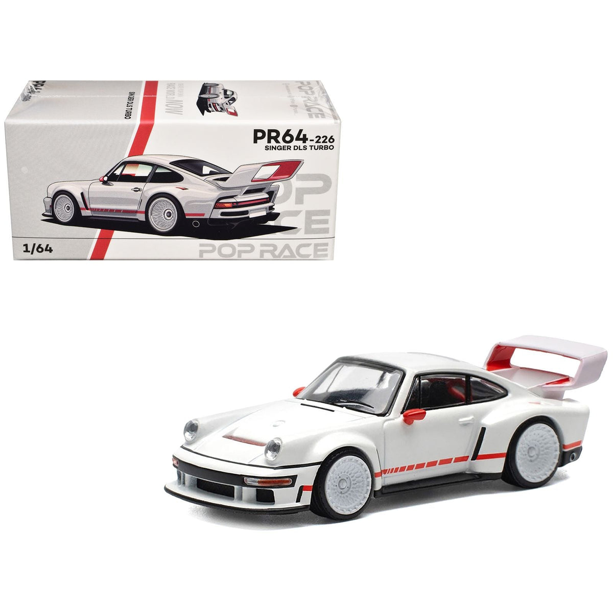 Singer DLS Turbo White with Red Stripes 1/64 Diecast Model Car by Pop Race-Pop Race-ModelCars.com