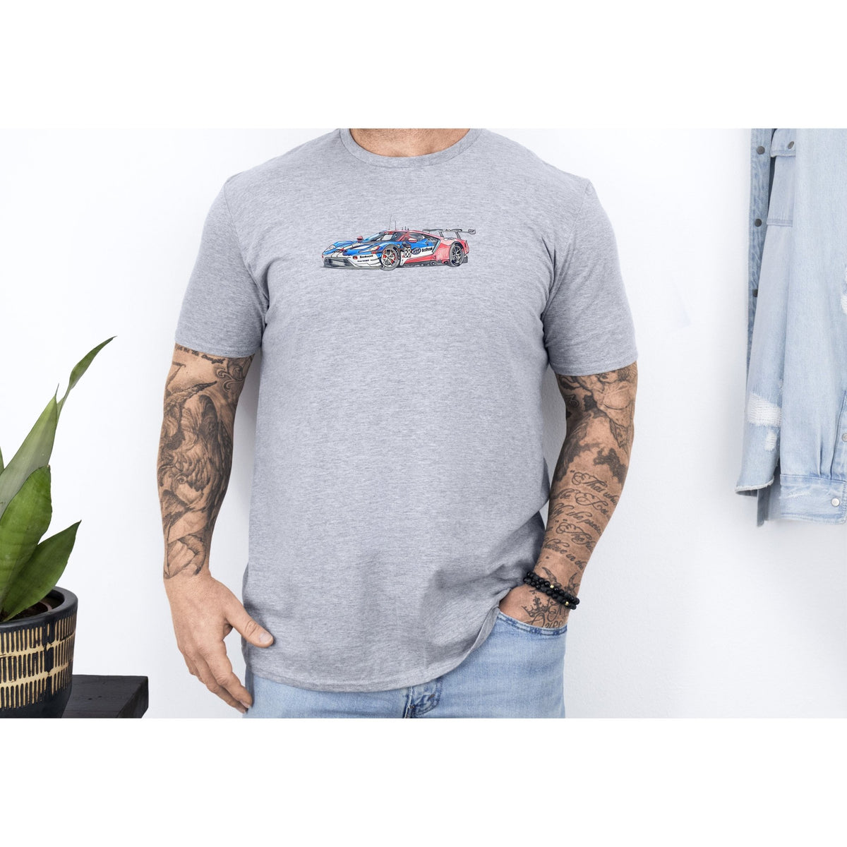 Sketch art T-Shirt - 24H of Le Mans (2019) Ford GT #68 Sebastien Bourdais - Joey Hand - Dirk Muller - Unisex-Modelcars.com-ModelCars.com