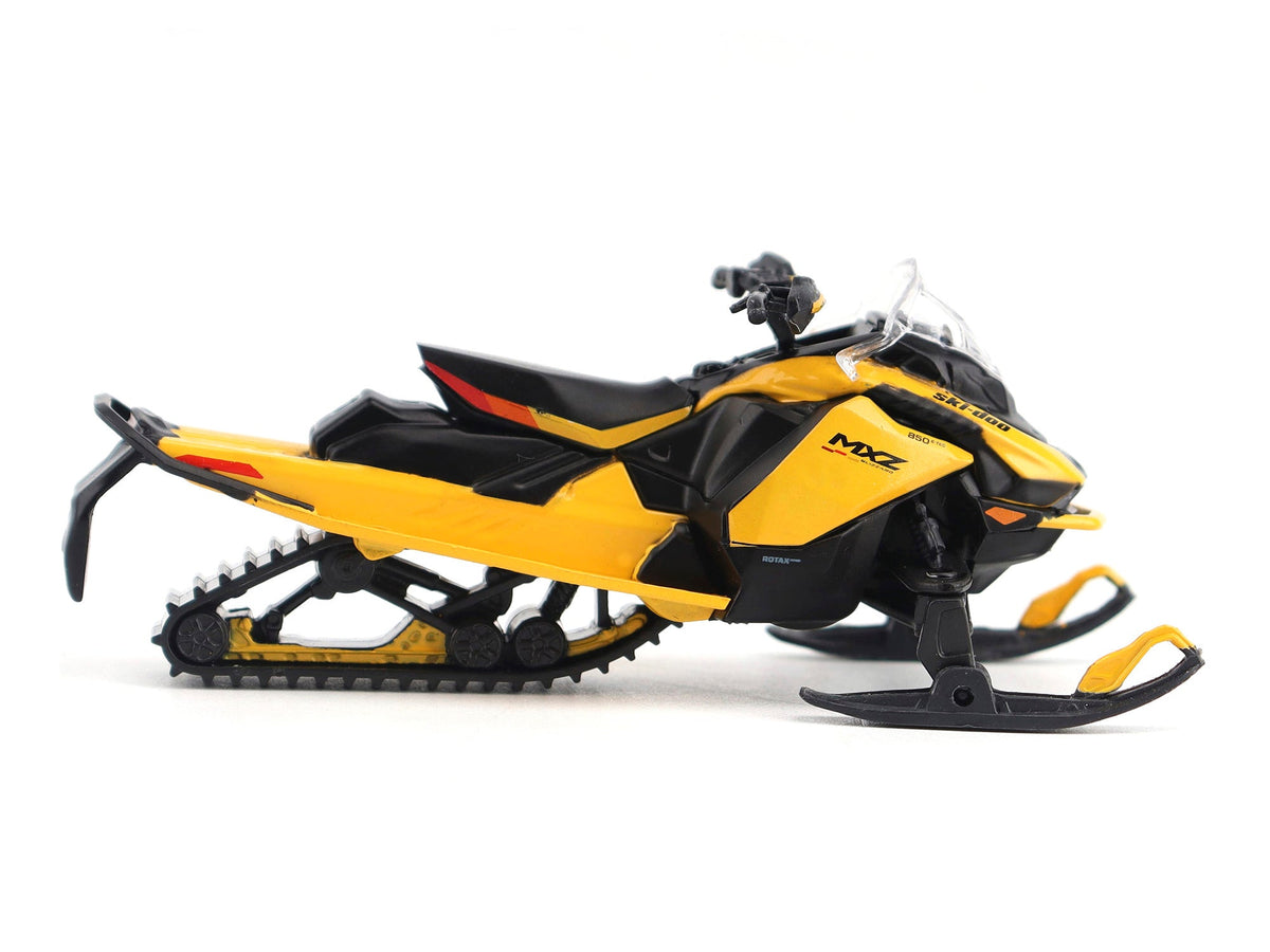 Ski-Doo MXZ Blizzard (Trail Segment) Neo Yellow and Ski-Doo MXZ 120cc (Kid's Model) Neo Yellow Set of 2 Snowmobiles 1/32 Diecast Models by BRP Models-BRP Models-ModelCars.com