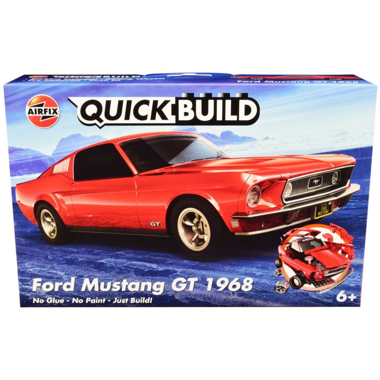 Skill 1 Model Kit 1968 Ford Mustang GT Red Snap Together Model by Airfix Quickbuild - Airfix Quickbuild - ModelCars.com