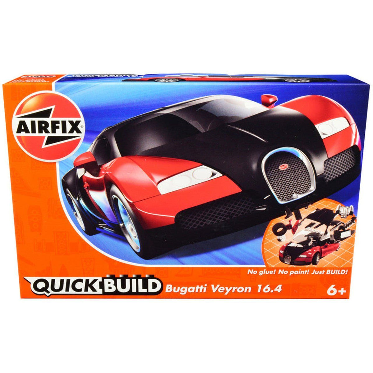 Skill 1 Model Kit Bugatti Veyron Red / Black Snap Together Model by Airfix Quickbuild-Airfix-ModelCars.com