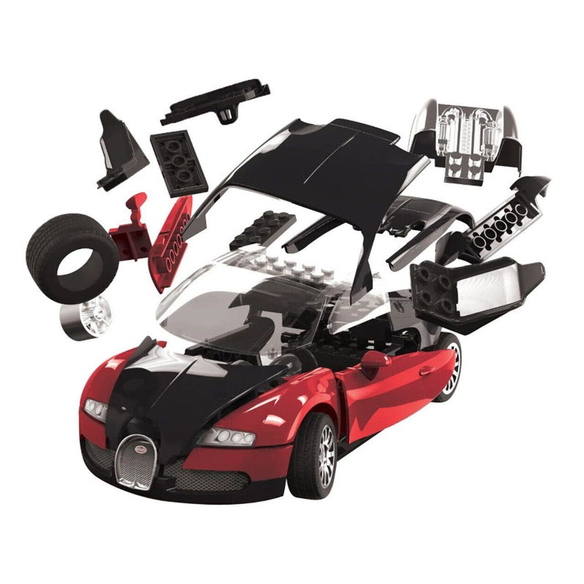Skill 1 Model Kit Bugatti Veyron Red / Black Snap Together Model by Airfix Quickbuild-Airfix-ModelCars.com