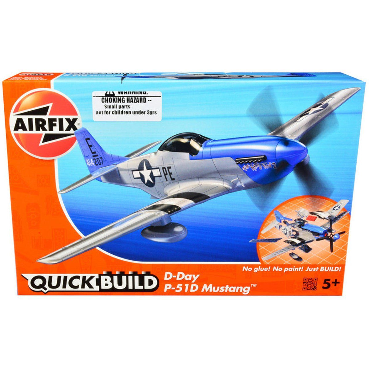 Skill 1 Model Kit D-Day P-51D- Mustang Snap Together Painted Plastic Model Airplane Kit by Airfix Quickbuild-Airfix-ModelCars.com