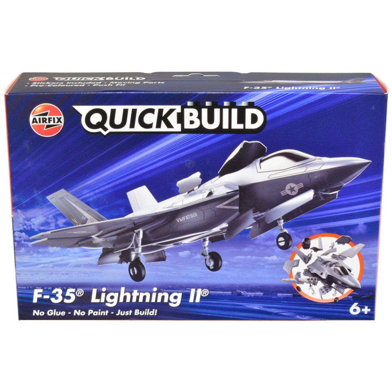 Skill 1 Model Kit F - 35 Lightning II Snap Together Painted Plastic Model Airplane Kit by Airfix Quickbuild - Airfix Quickbuild - ModelCars.com