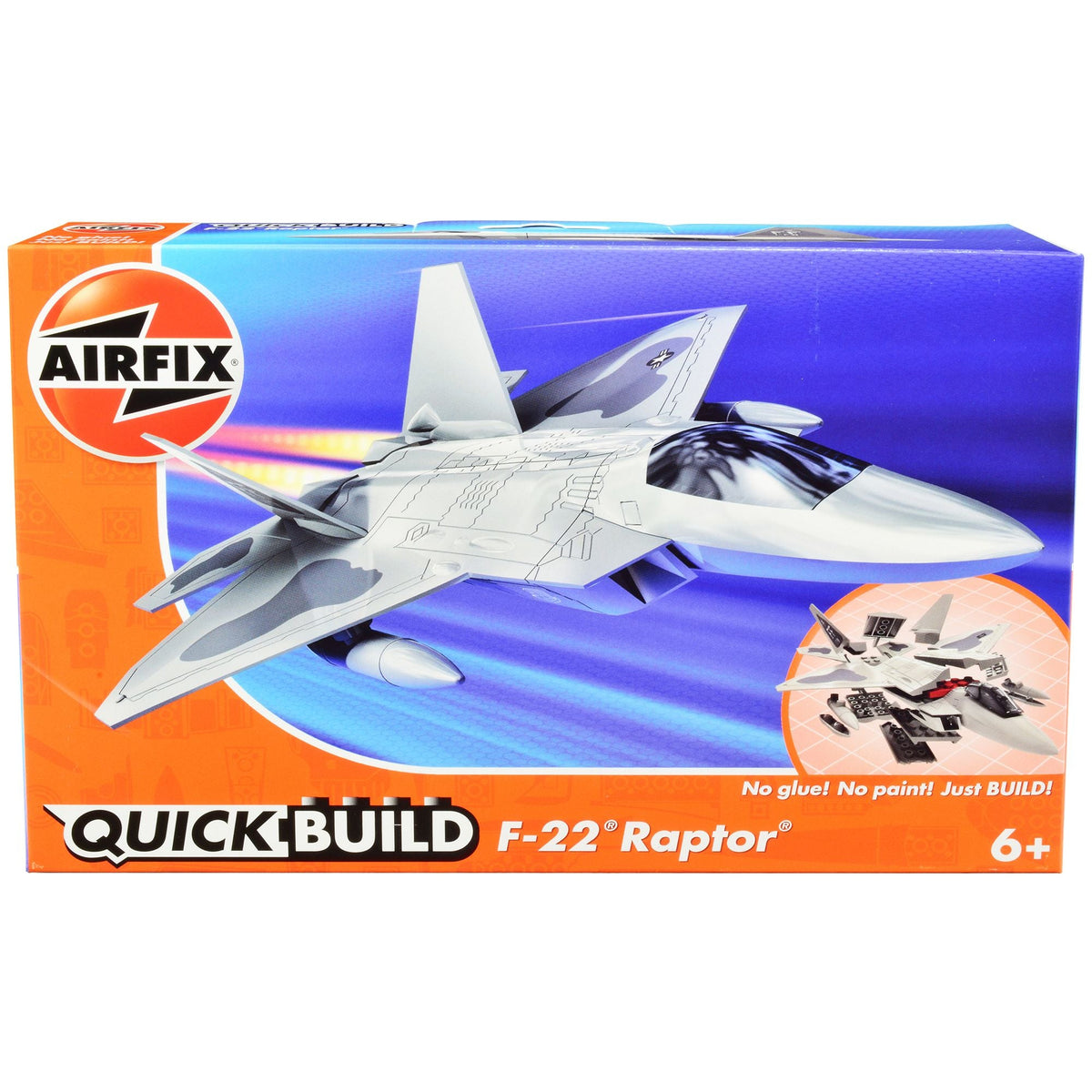 Skill 1 Model Kit F22 Raptor Snap Together Painted Plastic Model Airplane Kit by Airfix Quickbuild-Airfix-ModelCars.com